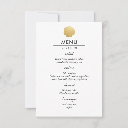 Seashell Faux Gold Foil | Ocean Wedding Menu Kaart (Voorkant)