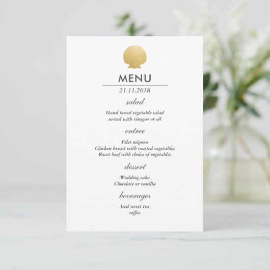 Seashell Faux Gold Foil | Ocean Wedding Menu Kaart (Staand voorkant)