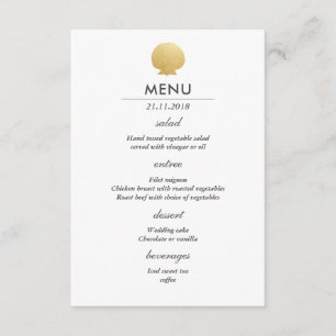 Seashell Faux Gold Foil   Ocean Wedding Menu Kaart
