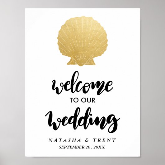 Seashell Faux Gold Foil | Ocean Wedding Sign Poster (Voorkant)