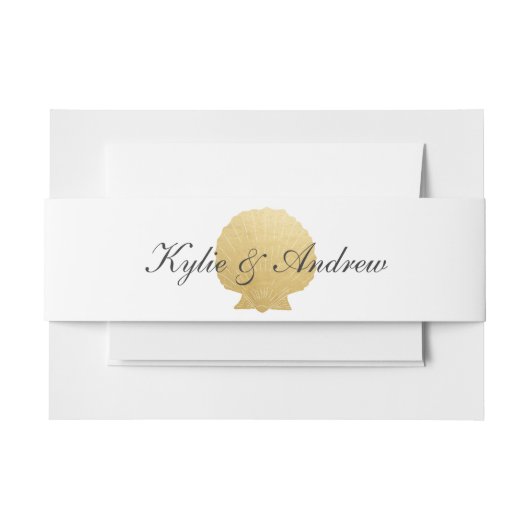 Seashell Faux Gold Foil | Ocean Wedding Uitnodigingen Wikkel (Voorkant Voorbeeld)
