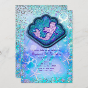 Seashell Fit for a Mermaid Glitter Birthday Party Kaart