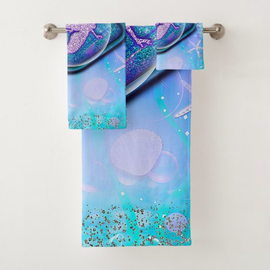 Seashell Fit for a Mermaid Glitter Girls Magical Bad Handdoek (Insitu)