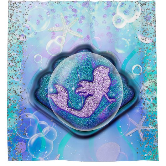 Seashell Fit for a Mermaid Glitter Girls Magical Douchegordijn (Voorkant)