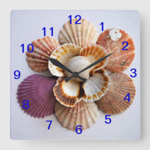 Seashell Flower Clock Square Vierkante Klok