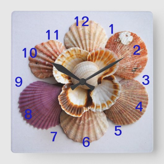 Seashell Flower Clock Square Vierkante Klok (Voorkant)