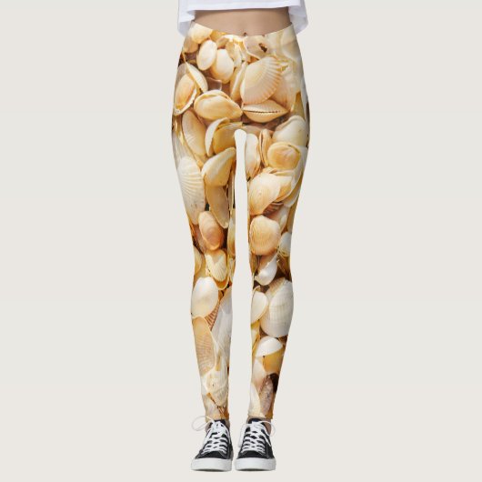 Seashell gestructureerde zomer strand achtergrond. leggings (Voorkant)