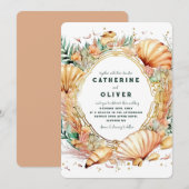 Seashell Gold Lijst Ocean Summer Beach Wedding Kaart (Voorkant / Achterkant)