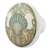 Seashell Green Cream & Gold Art Deco Nouveau Shell Keramische Knop (Rechts)