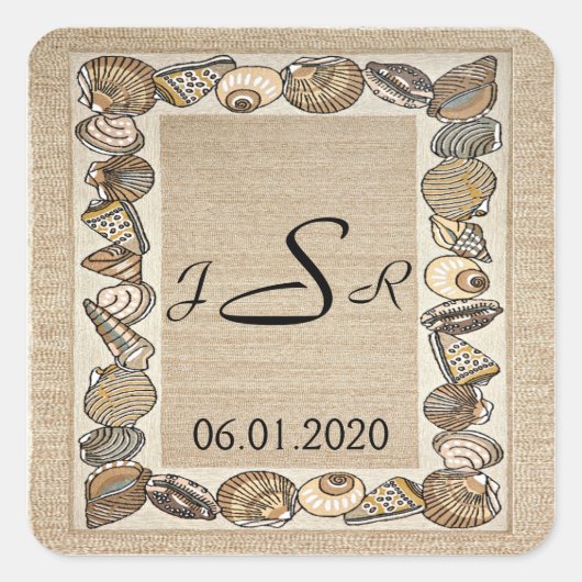 Seashell grens op Brown Weave Monogram Sticker (Voorkant)