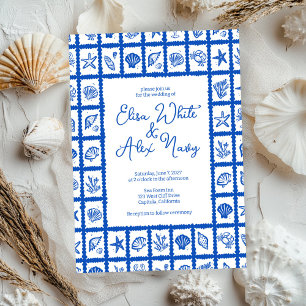Seashell Grid Beach Seaside Wedding CUSTOM Kaart