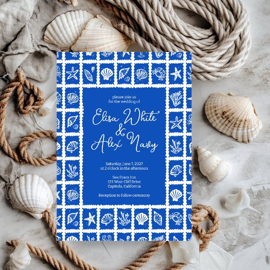 Seashell Grid Beach Seaside Wedding CUSTOM Kaart