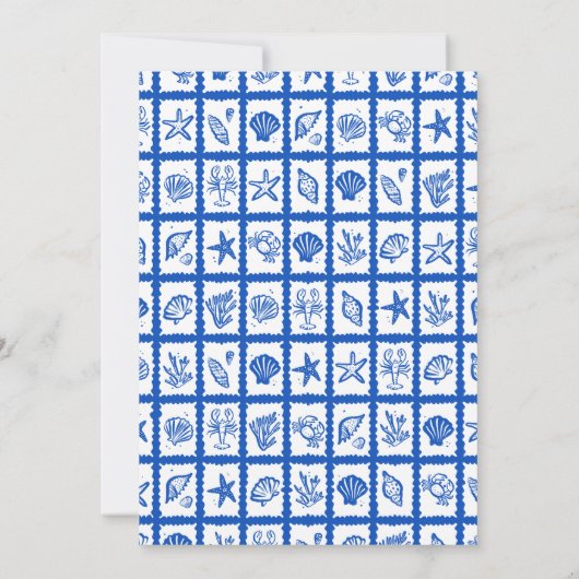 Seashell Grid Beach Verjaardagsfeest Blauw CUSTOM Kaart (Achterkant)