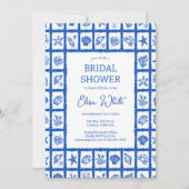 Seashell Grid Beach Vrijgezellenfeest Blue CUSTOM Kaart (Voorkant)