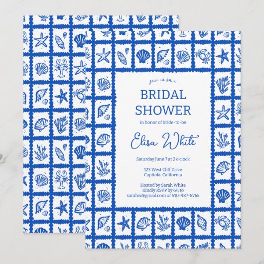 Seashell Grid Beach Vrijgezellenfeest Blue CUSTOM Kaart (Voorkant / Achterkant)