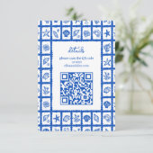 Seashell Grid Beach Wedding AANGEPASTE QR-code Informatiekaartje (Staand voorkant)
