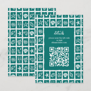 Seashell Grid Beach Wedding AANGEPASTE QR-code Informatiekaartje