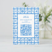Seashell Grid Beach Wedding AANGEPASTE QR-code Informatiekaartje (Staand voorkant)