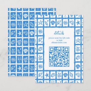 Seashell Grid Beach Wedding AANGEPASTE QR-code Informatiekaartje