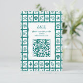Seashell Grid Beach Wedding AANGEPASTE QR-code Informatiekaartje (Staand voorkant)