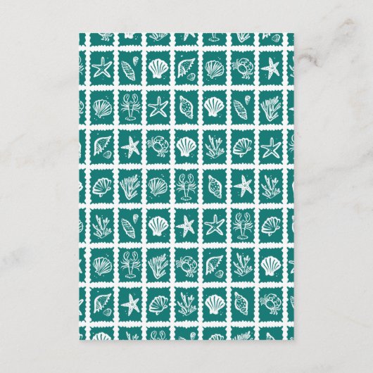 Seashell Grid Beach Wedding AANGEPASTE QR-code Informatiekaartje (Achterkant)