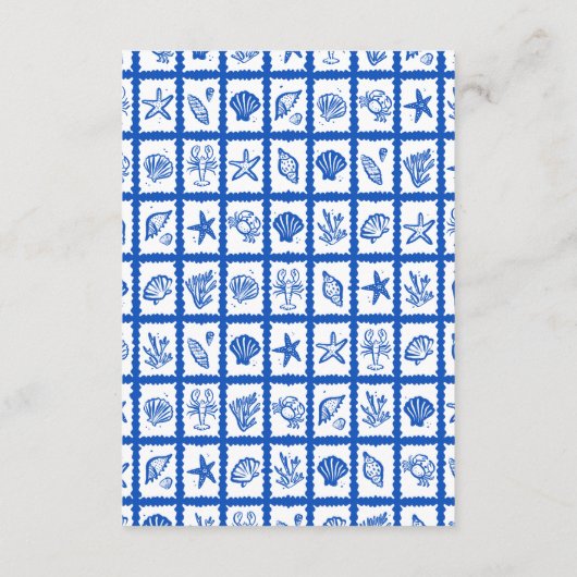 Seashell Grid Beach Wedding AANGEPASTE QR-code Informatiekaartje (Achterkant)