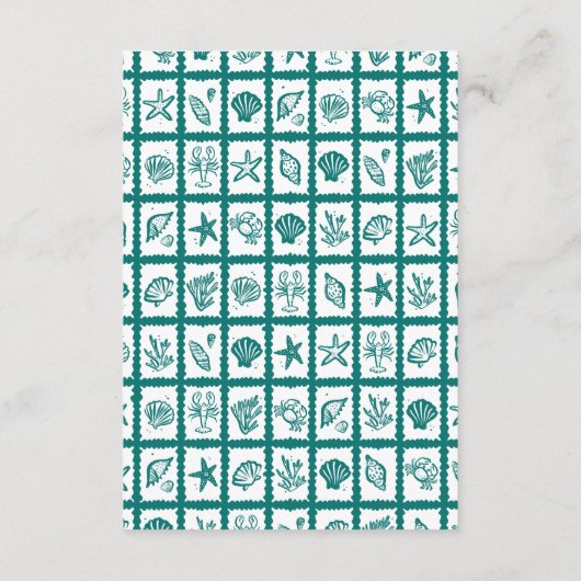 Seashell Grid Beach Wedding AANGEPASTE QR-code Informatiekaartje (Achterkant)