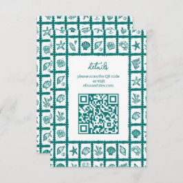 Seashell Grid Beach Wedding AANGEPASTE QR-code Informatiekaartje