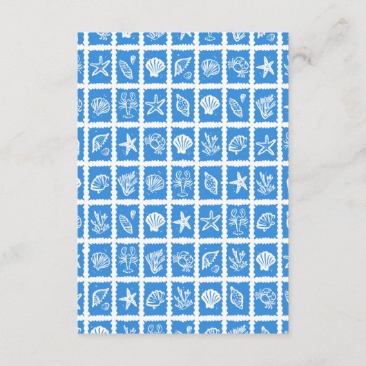 Seashell Grid Beach Wedding AANGEPASTE QR-code Informatiekaartje (Achterkant)