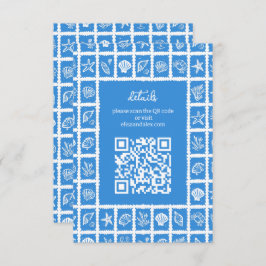 Seashell Grid Beach Wedding AANGEPASTE QR-code Informatiekaartje