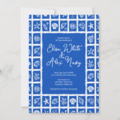 Seashell Grid Beach Wedding AANGEPASTE QR-code Kaart (Voorkant)