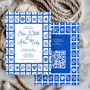 Seashell Grid Beach Wedding AANGEPASTE QR-code Kaart