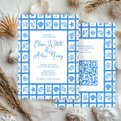 Seashell Grid Beach Wedding AANGEPASTE QR-code Kaart