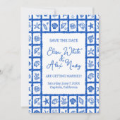 Seashell Grid Beach Wedding AANGEPASTE QR-code Save The Date (Voorkant)