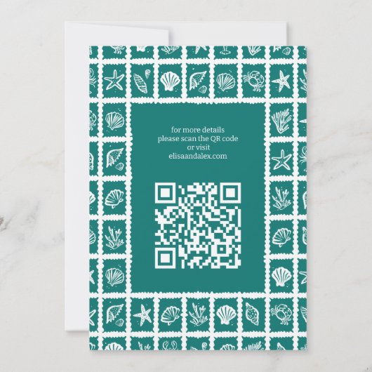 Seashell Grid Beach Wedding AANGEPASTE QR-code Save The Date (Achterkant)