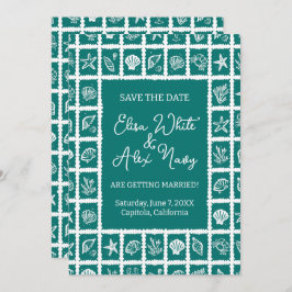 Seashell Grid Beach Wedding AANGEPASTE QR-code Save The Date