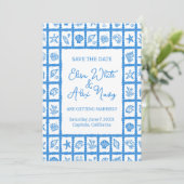Seashell Grid Beach Wedding AANGEPASTE QR-code Save The Date (Staand voorkant)