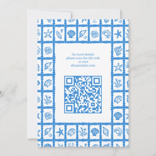 Seashell Grid Beach Wedding AANGEPASTE QR-code Save The Date (Achterkant)