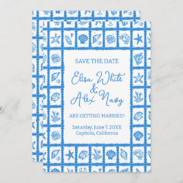 Seashell Grid Beach Wedding AANGEPASTE QR-code Save The Date