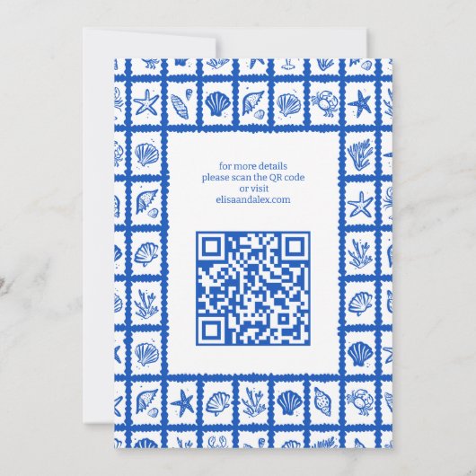 Seashell Grid Beach Wedding AANGEPASTE QR-code Save The Date (Achterkant)