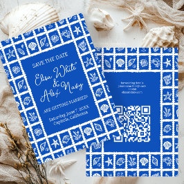 Seashell Grid Beach Wedding AANGEPASTE QR-code Save The Date
