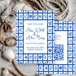 Seashell Grid Beach Wedding AANGEPASTE QR-code Save The Date
