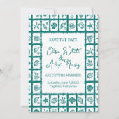Seashell Grid Beach Wedding AANGEPASTE QR-code Save The Date (Voorkant)