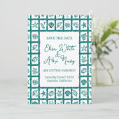 Seashell Grid Beach Wedding AANGEPASTE QR-code Save The Date (Staand voorkant)