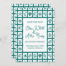 Seashell Grid Beach Wedding AANGEPASTE QR-code Save The Date