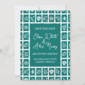 Seashell Grid Beach Wedding AANGEPASTE QR-code Save The Date (Voorkant)