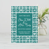 Seashell Grid Beach Wedding AANGEPASTE QR-code Save The Date (Staand voorkant)