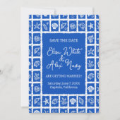 Seashell Grid Beach Wedding AANGEPASTE QR-code Save The Date (Voorkant)