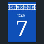 Seashell Grid Beach Wedding Blauw Wit CUSTOM Kaart<br><div class="desc">Perfect schattige tafel nummer kaart voor een leuke bruiloft! Met de hand gemaakte kunst voor jou! Ideaal voor een bruiloft, vrijgezellenfeest aan zee, vrijgezellenfeest, verlovingsfeest of verjaardagsfeest. VOLLEDIG ! Klik hierboven op "Personaliseren" om de tekst te bewerken. Klik op "bewerken met het ontwerpgereedschap" om de lettertypen, kleuren en plaatsingen aan...</div>