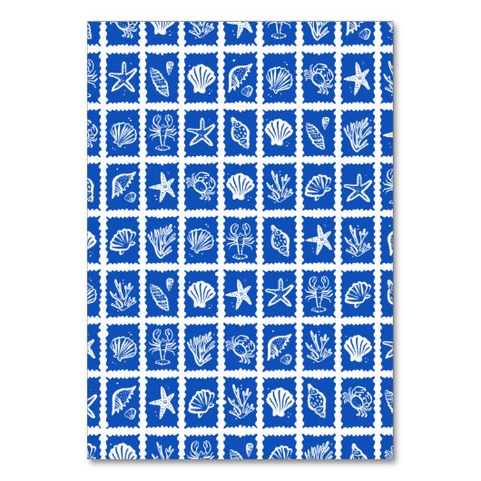 Seashell Grid Beach Wedding Blauw Wit CUSTOM Kaart (Achterkant)